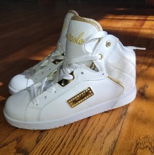 White and Gold Womens High-Top Sneakers